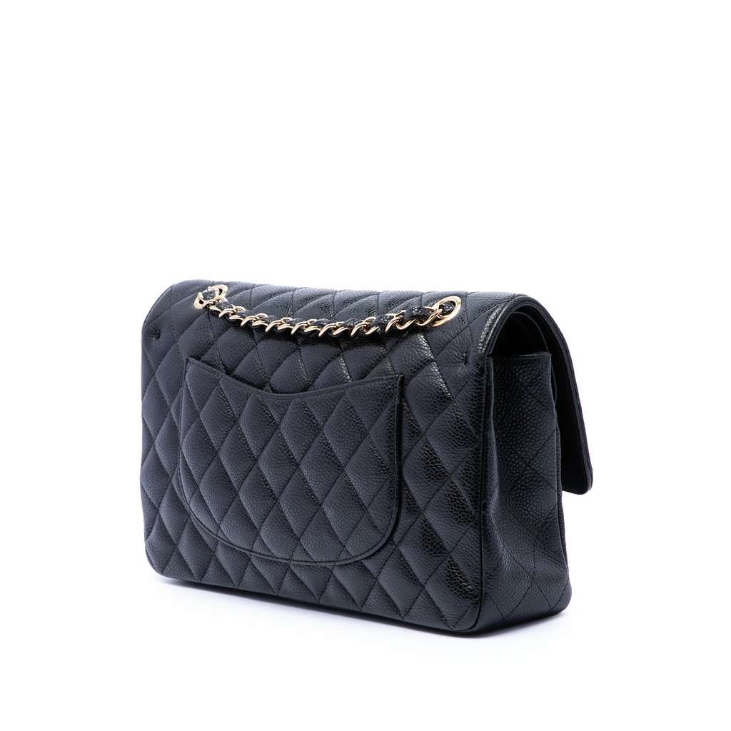 Chanel Medium Classic Caviar Double Flap Black Leather Very good condition - Back View