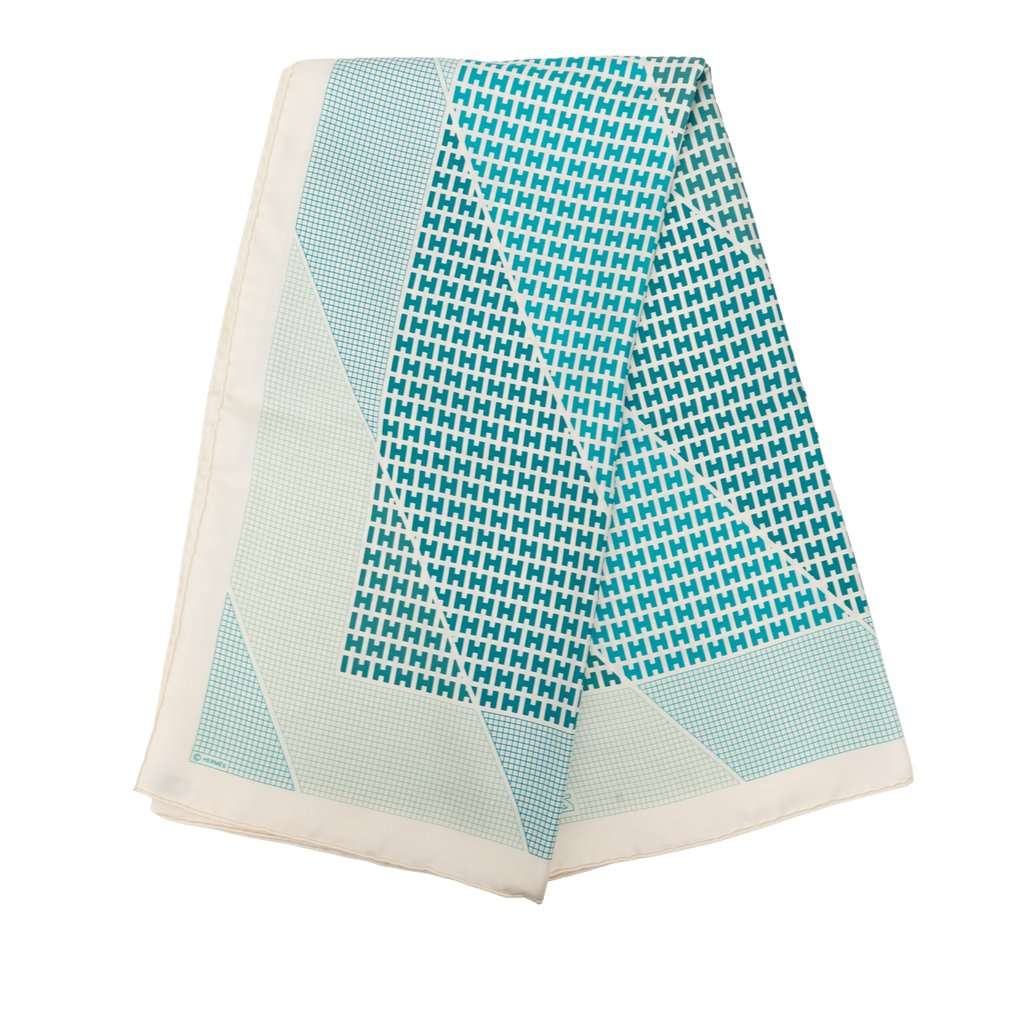 Hermès H en Biais Silk Scarf 90 Blue Never worn - Front View