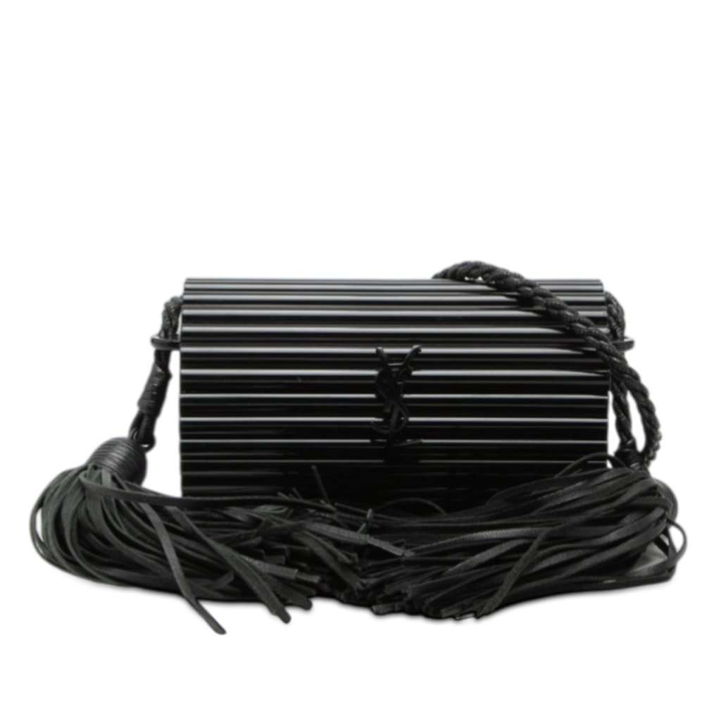 Saint Laurent Ribbed Acrylic Lambskin Fringe Monogram Monochrome Opium Box Bag Black Plastic Good condition - Front View