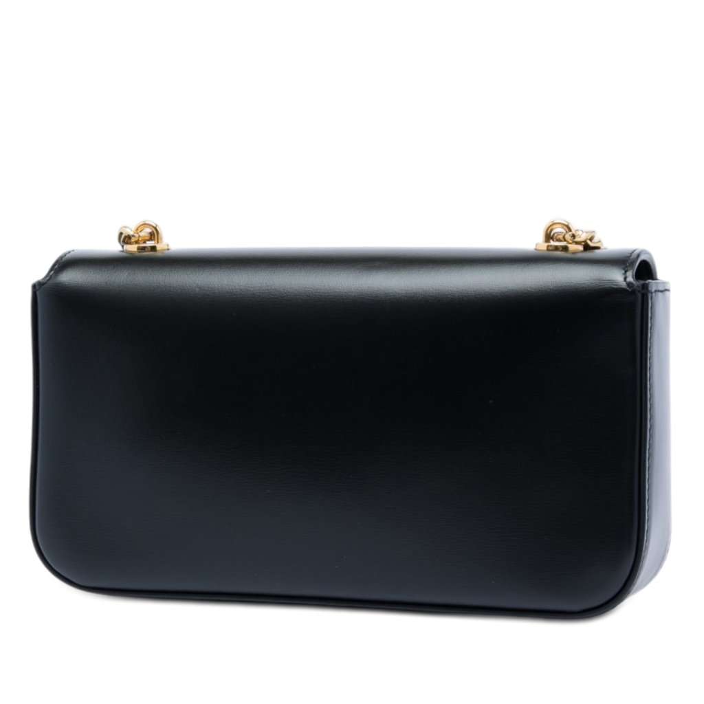 Celine Shiny Calfskin Claude Chain Shoulder Bag Black Leather Very good - Back View