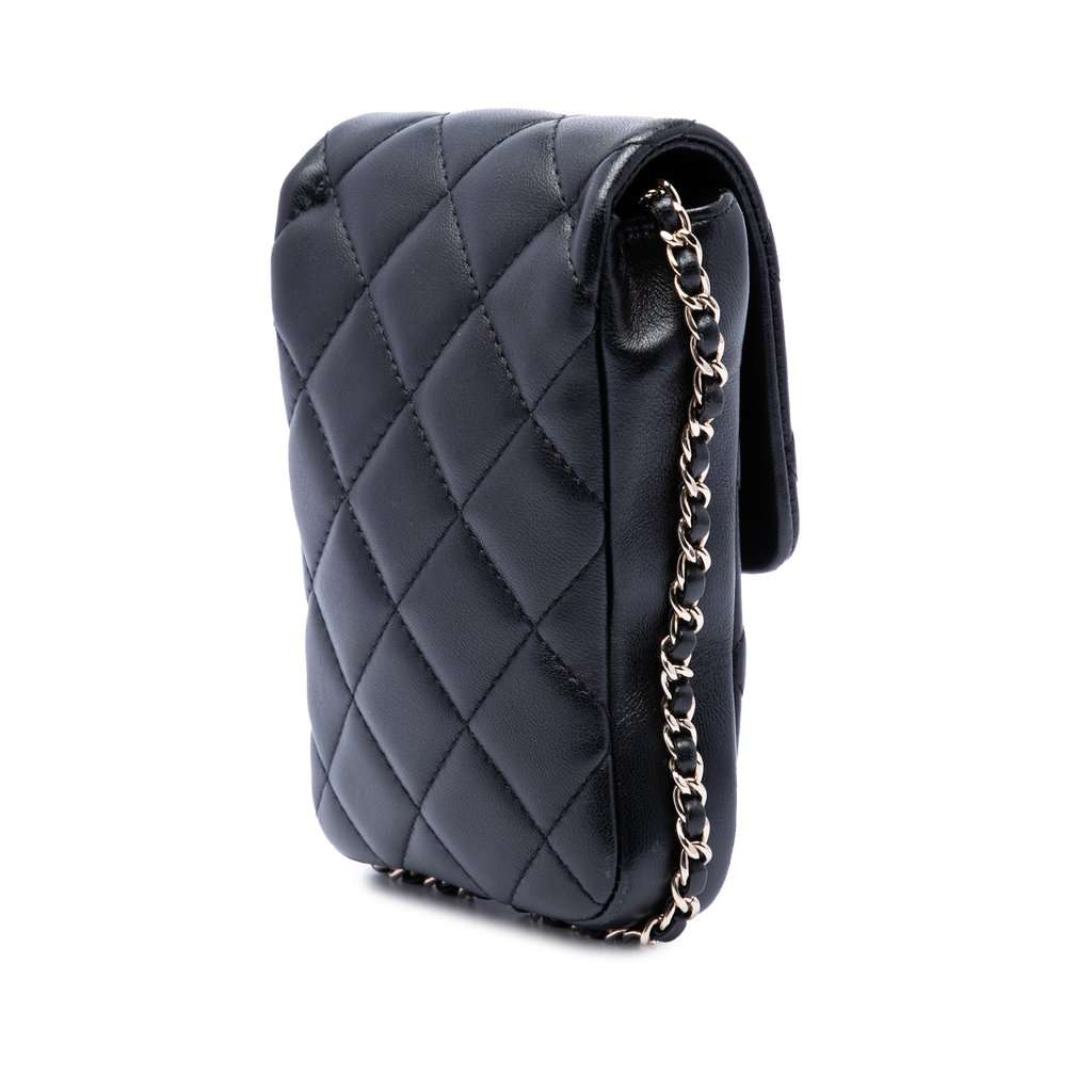 Chanel Quilted Lambskin My Precious Pearls Phone Holder with Chain Black Leather Very good - Back View