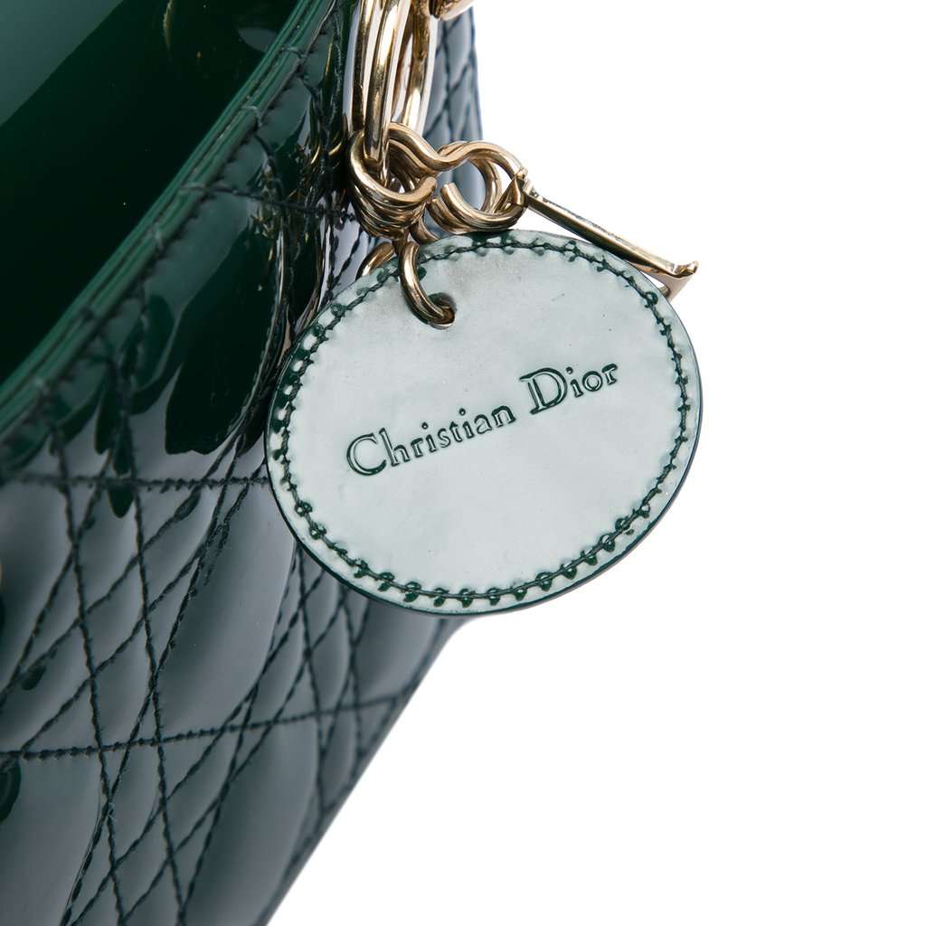 Dior Mini Patent Cannage Lady Dior Green Leather Very good condition - Box View