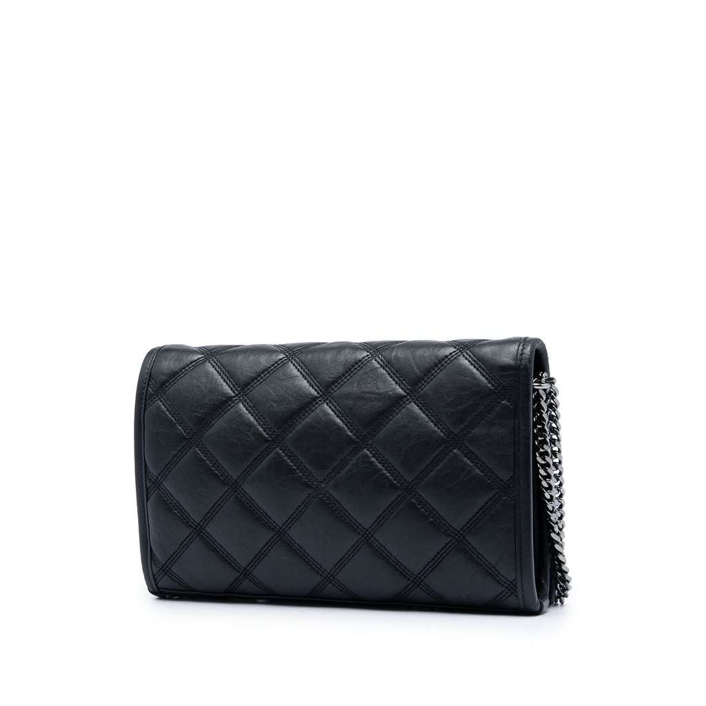 Saint Laurent Quilted Diamond Lambskin Becky Wallet on Chain Black Leather Very good - Back View