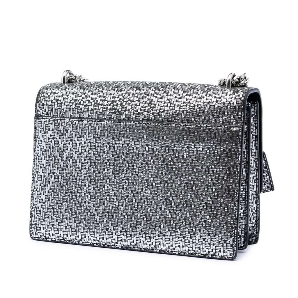 Saint Laurent Medium Metallic Woven Leather Monogram Sunset Crossbody Silver Leather Very good condition - Back View