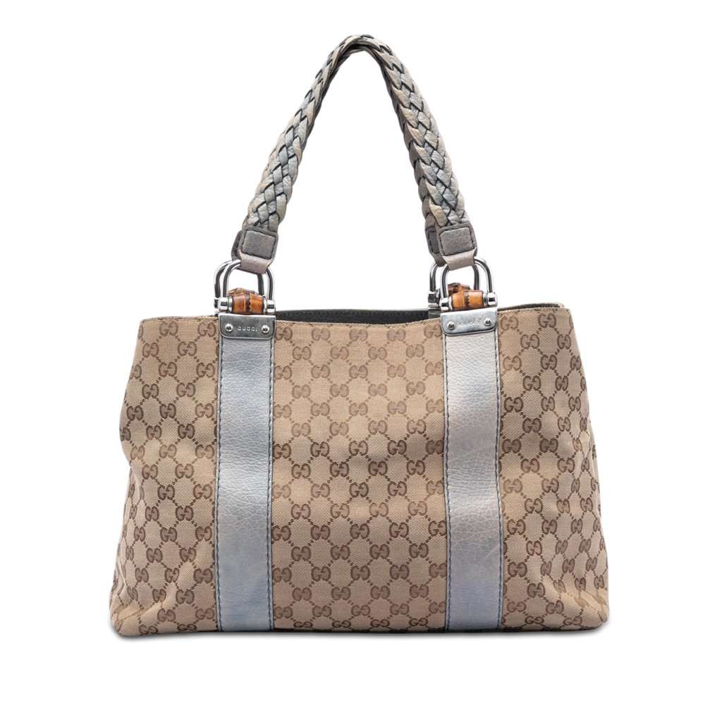 Gucci Medium GG Canvas Bamboo Libeccio Tote Beige Very good condition - Front View