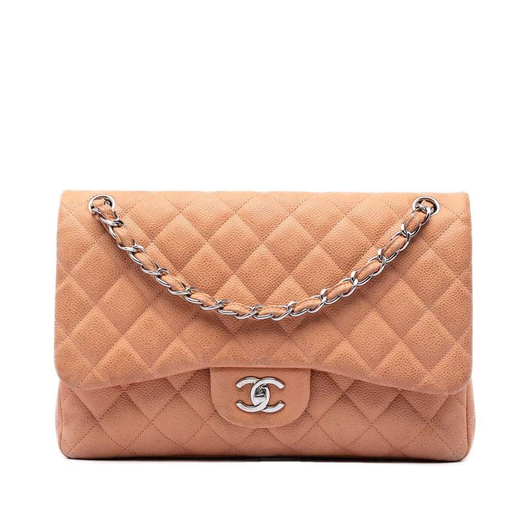 Chanel Jumbo Classic Caviar Double Flap Brown Leather Very good condition - Front View