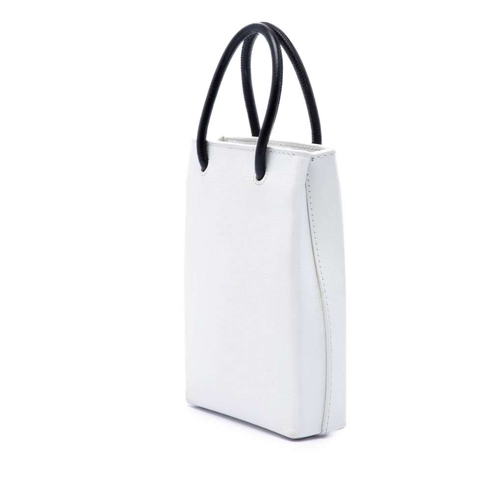 Balenciaga Mini Calfskin Logo Shopping Phone Holder White Leather Very good - Back View