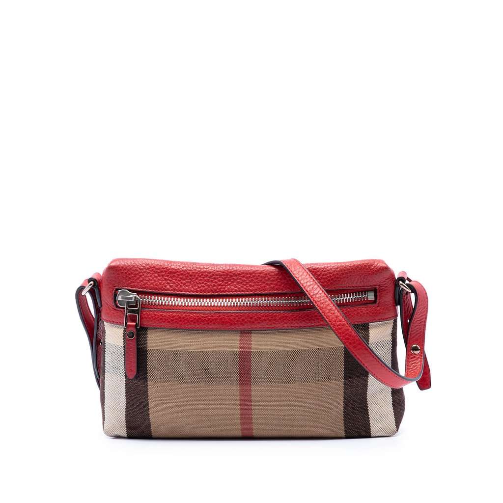 Burberry Small Mega Check Canvas Farley Crossbody Brown Very good condition - Front View