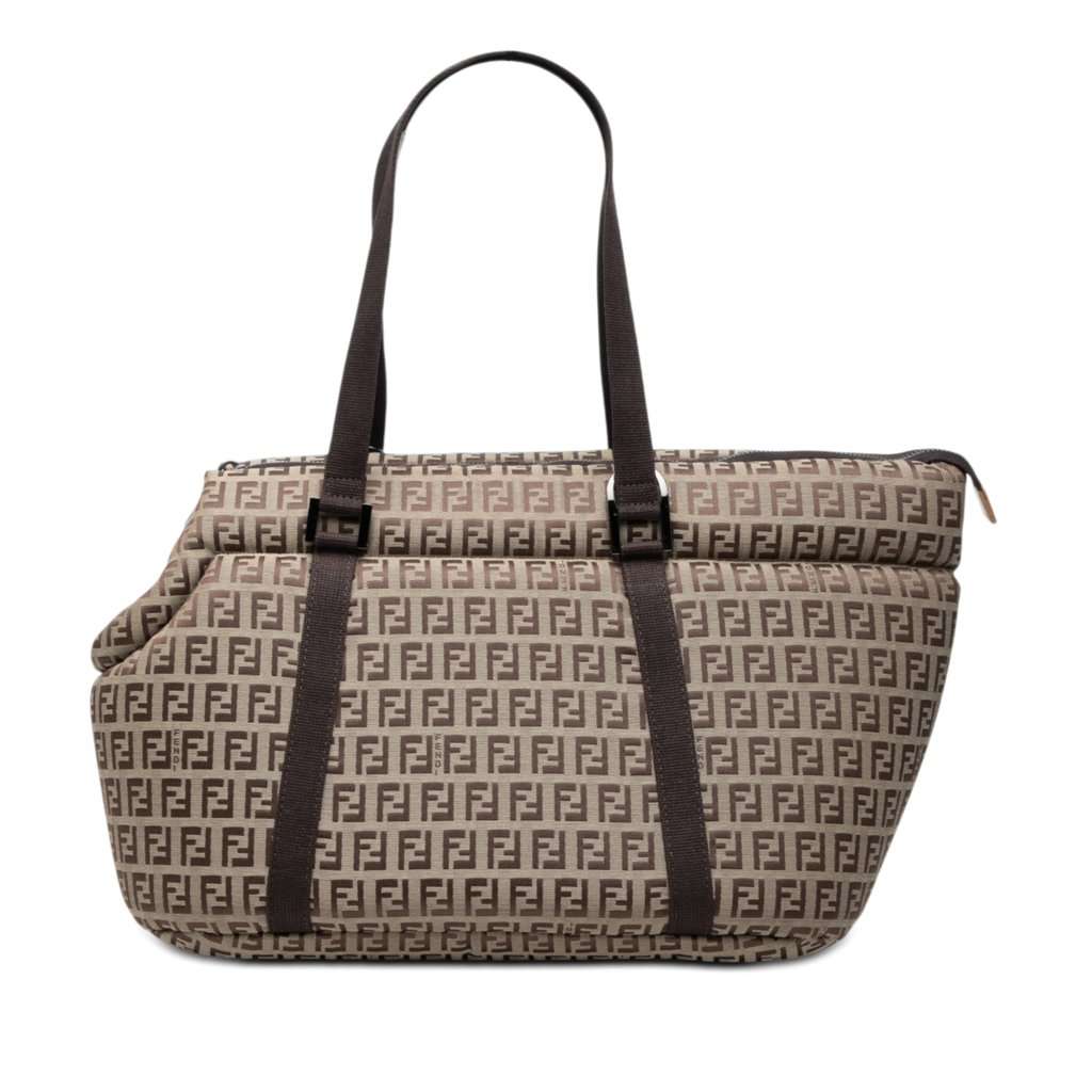Fendi Zucchino Padded Canvas Pet Carrier Bag Beige Very good - Front View
