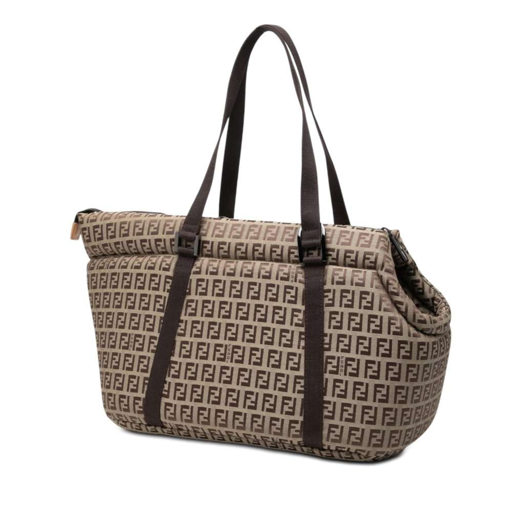 Fendi Zucchino Padded Canvas Pet Carrier Bag Beige Very good - Back View
