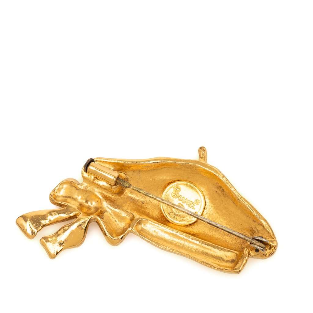 Chanel Gold Plated Beret Hat Brooch Gold Metal Very good - Back View