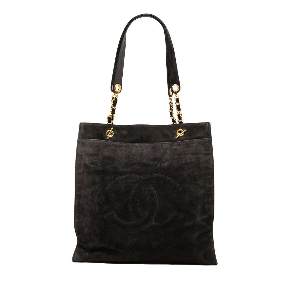 Chanel CC Suede Tote Black Leather Very good - Front View