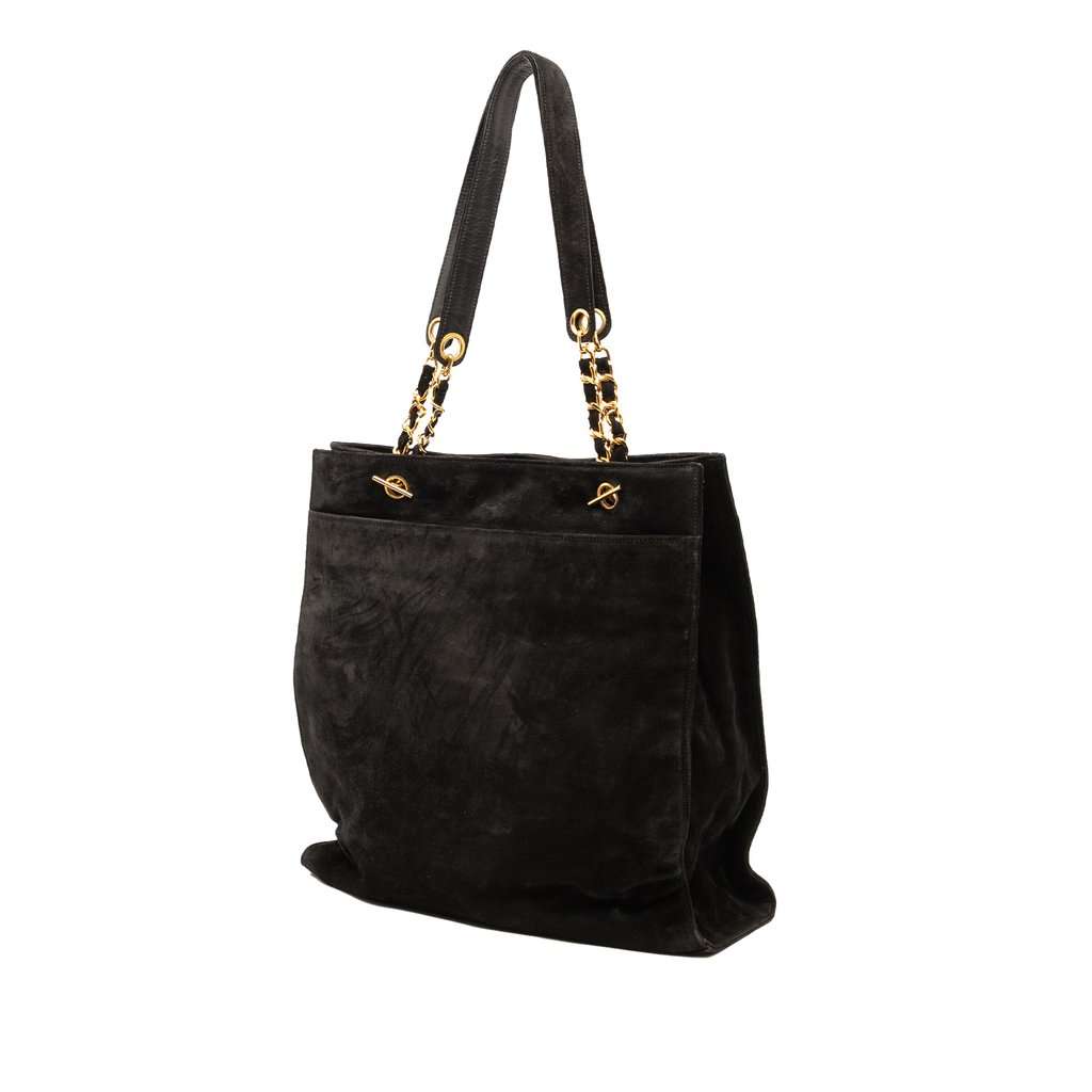 Chanel CC Suede Tote Black Leather Very good - Back View