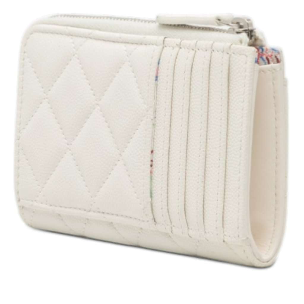 Chanel CC Quilted Caviar Zip Around Coin and Card Holder White Leather Very good condition - Back View