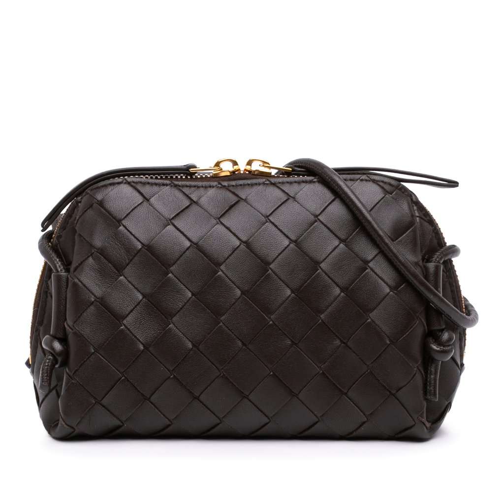 Bottega Veneta Mini Lambskin Intrecciato Loop Camera Bag Brown Leather Very good - Front View