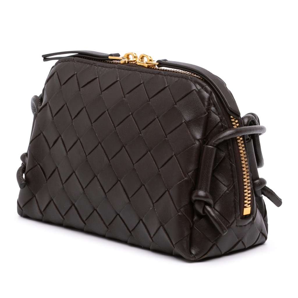 Bottega Veneta Mini Lambskin Intrecciato Loop Camera Bag Brown Leather Very good - Back View
