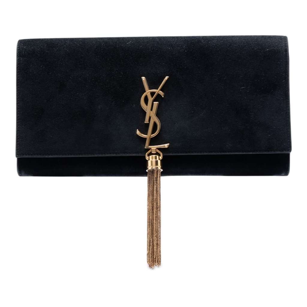 Saint Laurent Suede Monogram Kate Tassel Clutch Black Leather Very good - Front View