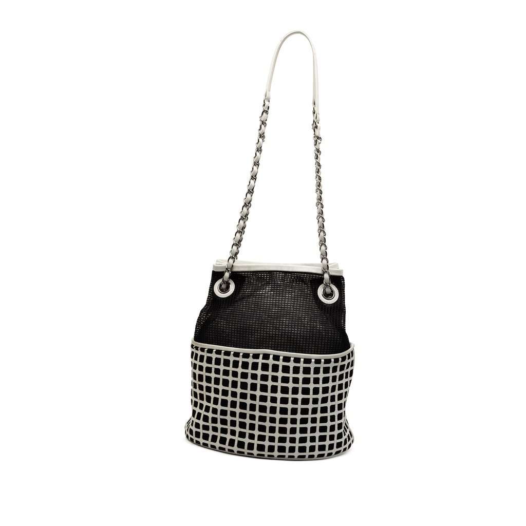 Chanel CC Mesh and Calfskin Bucket Bag Black Very good - Back View