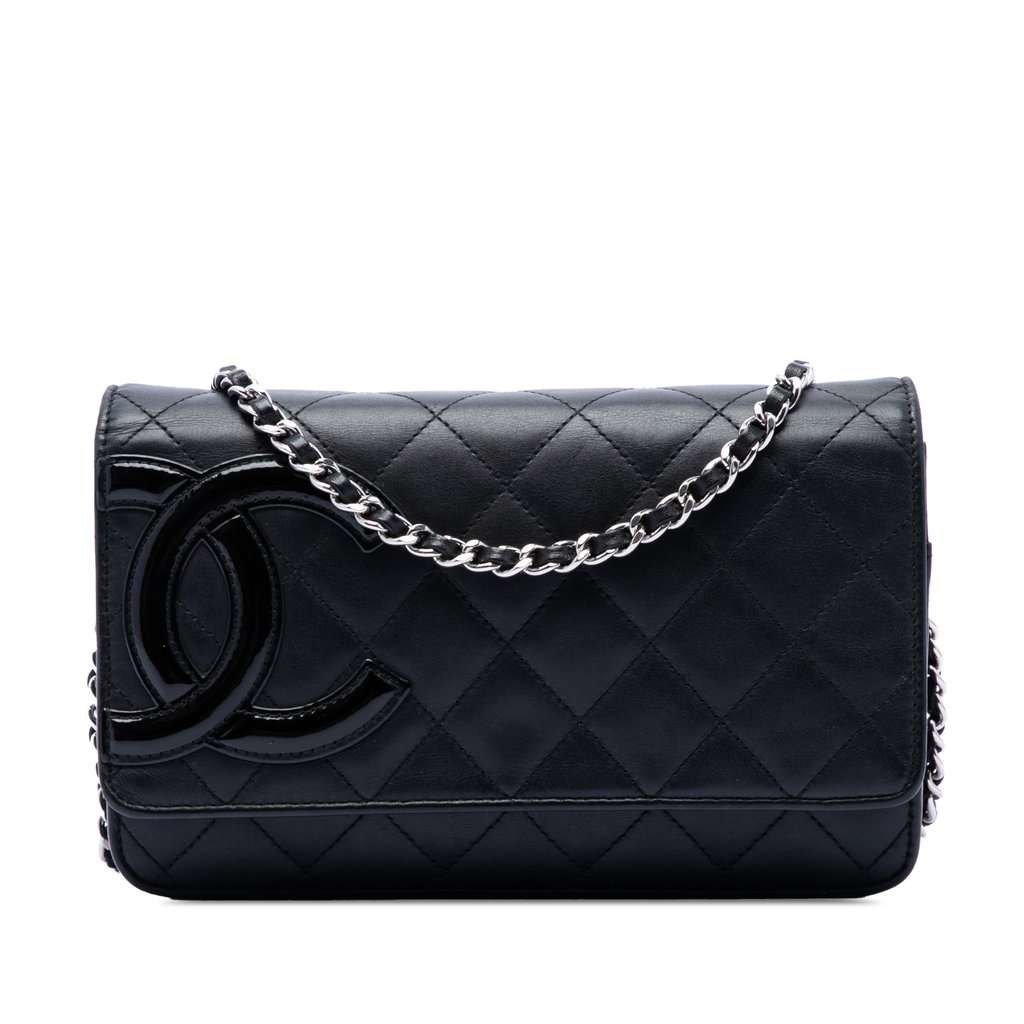 Chanel Quilted Lambskin Cambon Ligne Wallet On Chain Black Leather Very good condition - Front View