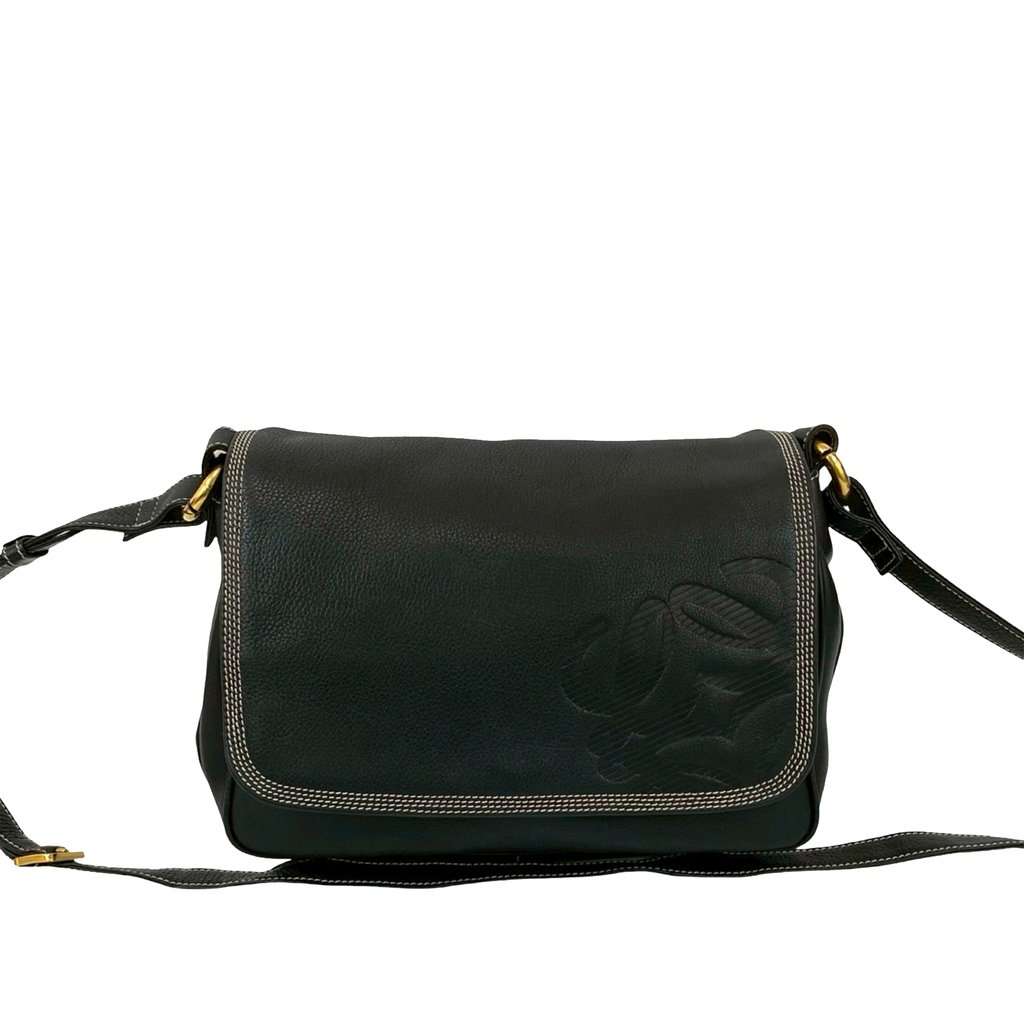 LOEWE Leather Anagram Flap Crossbody Black Leather Very good - Front View