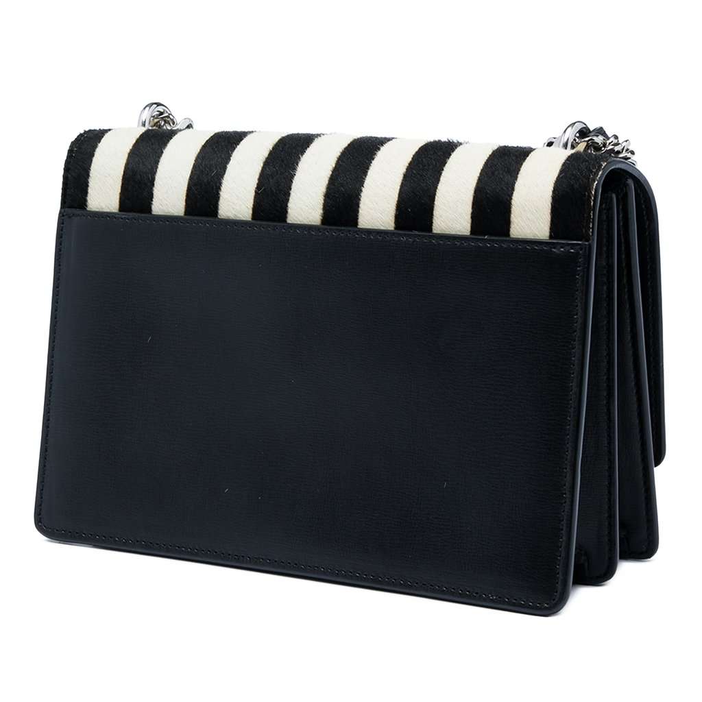 Saint Laurent Medium Striped Ponyhair and Calfskin Monogram Sunset Crossbody Black Very good - Back View
