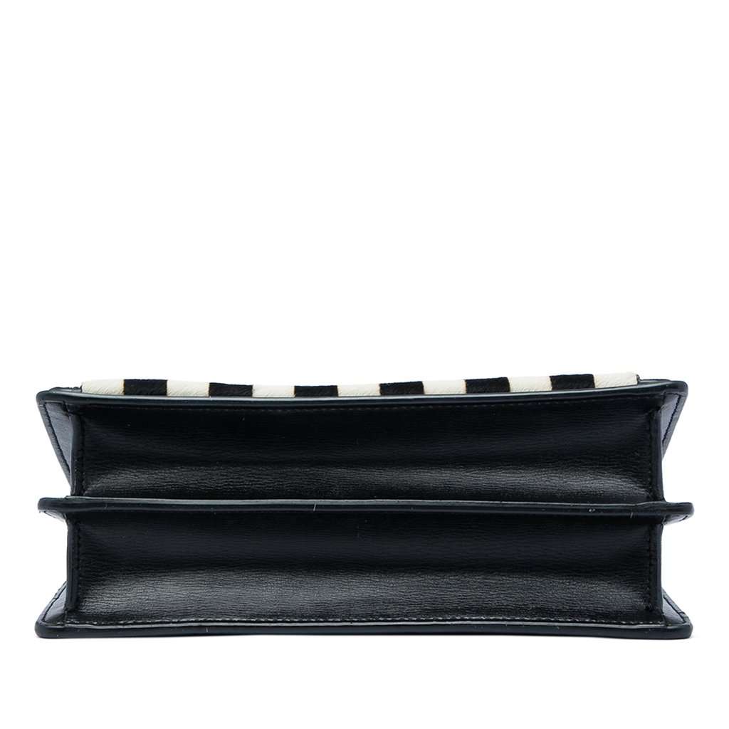 Saint Laurent Medium Striped Ponyhair and Calfskin Monogram Sunset Crossbody Black Very good - Inside View