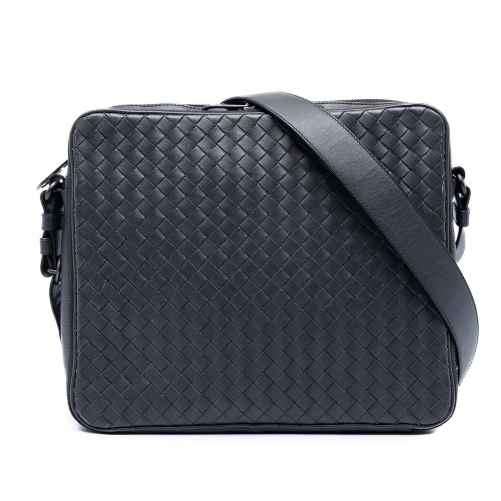 Bottega Veneta Nappa Intrecciato Messenger Bag Black Leather Very good condition - Front View