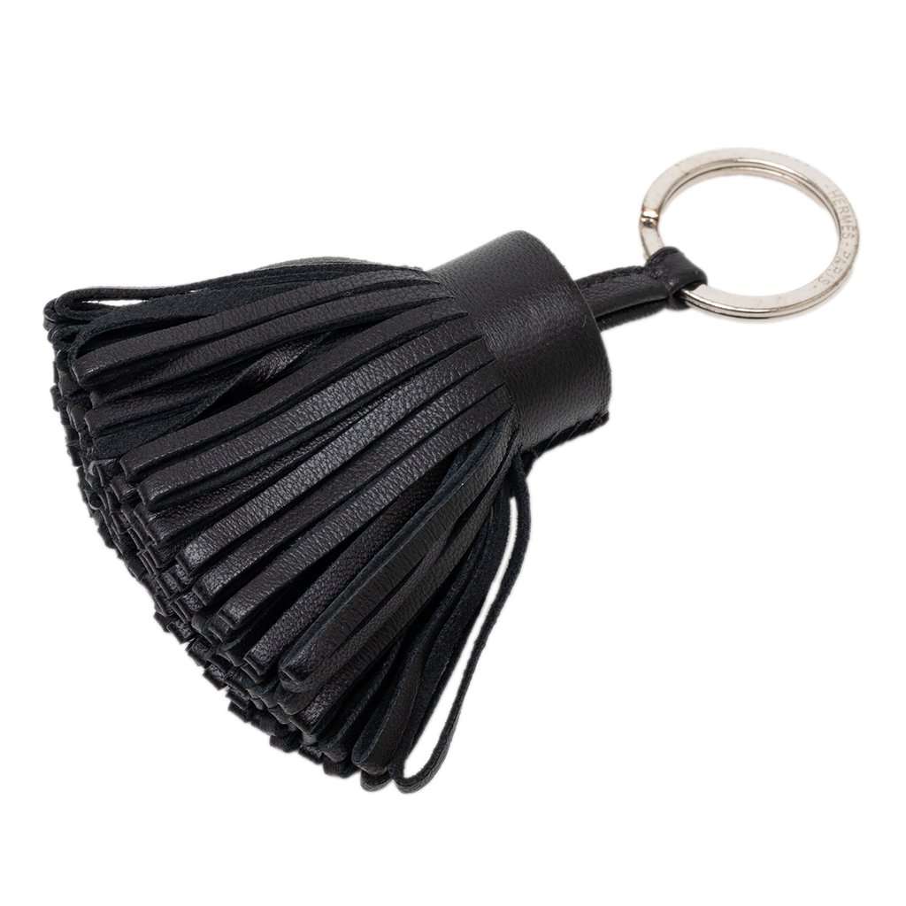 Hermès Milo Carmen Tassel Key Ring Bag Charm Black Leather Very good - Front View