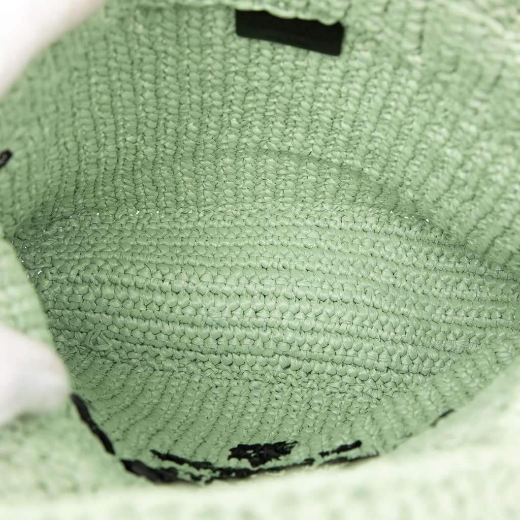 Prada Small Raffia Effect Crochet Embroidered Logo Tote Green Very good condition - Model View
