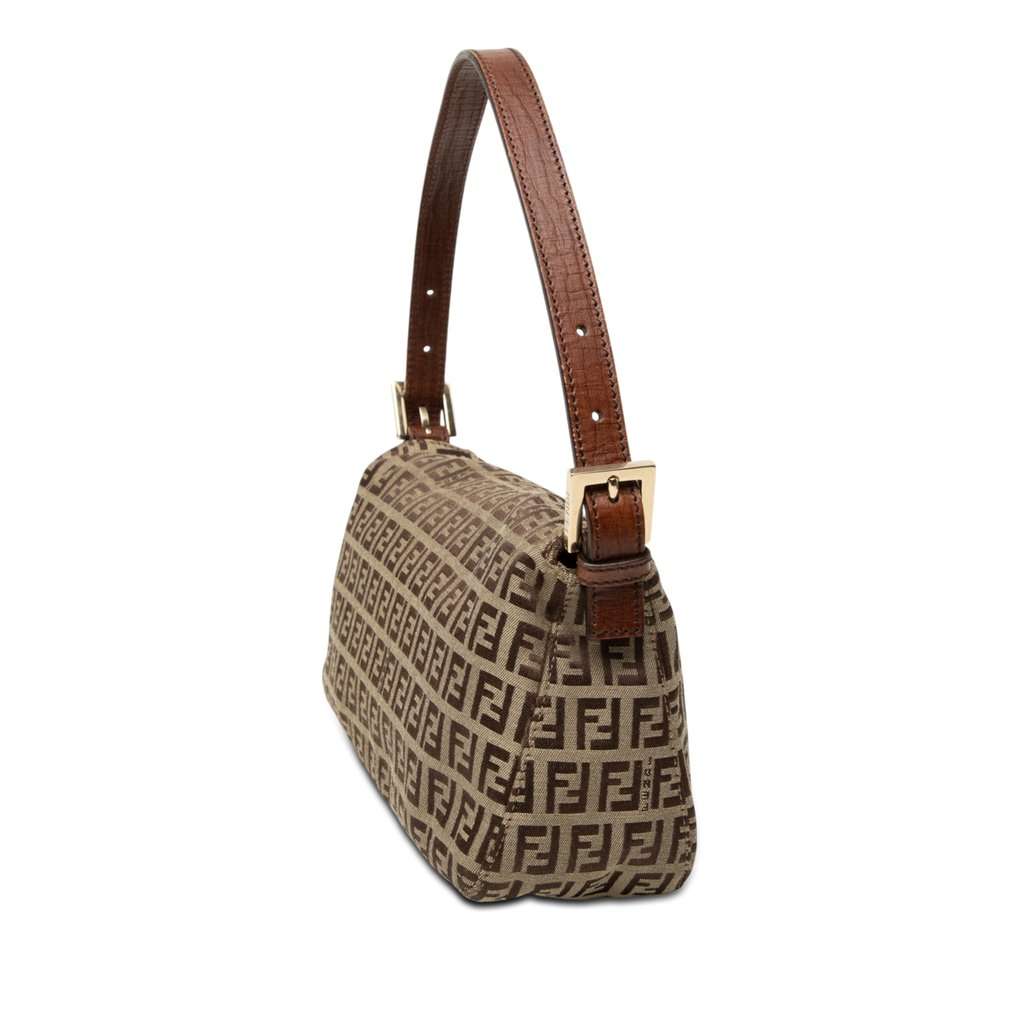 Fendi Zucchino Canvas Double Flap Shoulder Bag Brown Very good condition - Back View