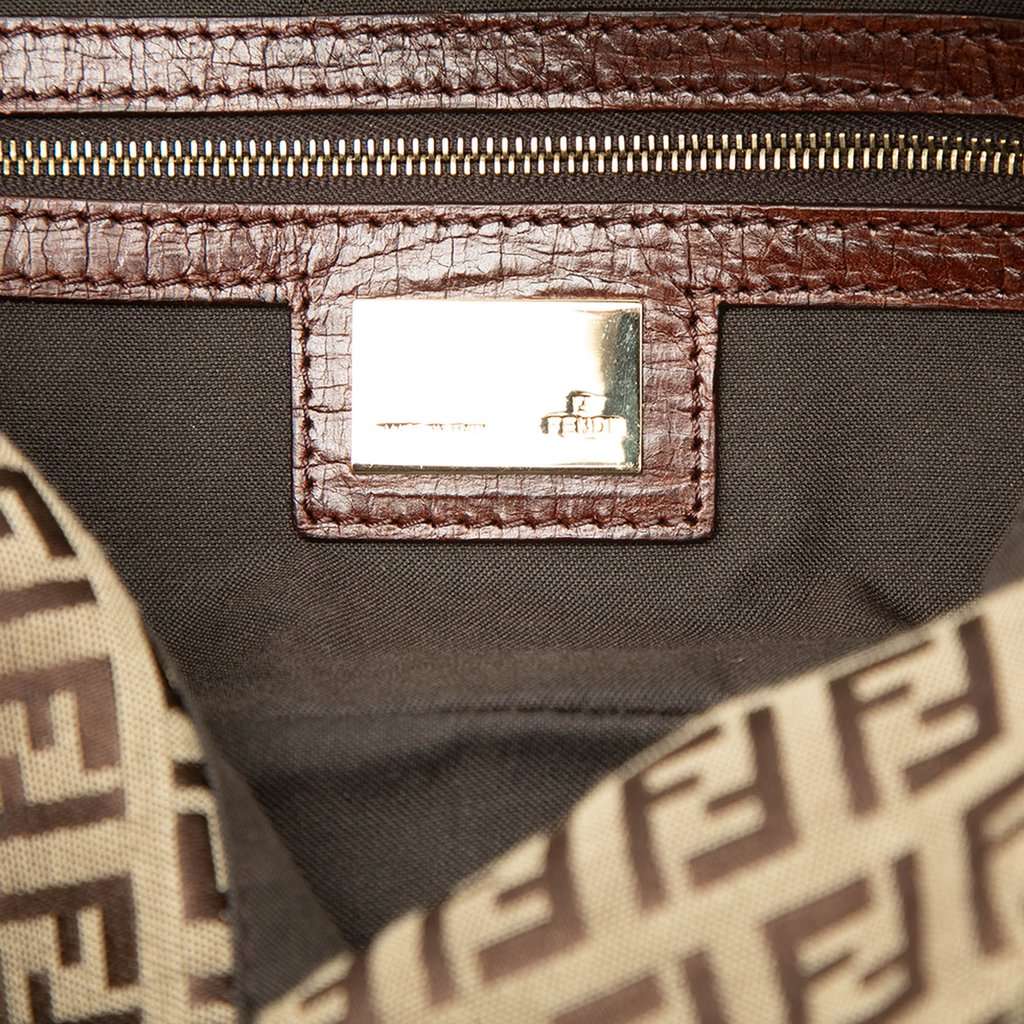 Fendi Zucchino Canvas Double Flap Shoulder Bag Brown Very good condition - Box View