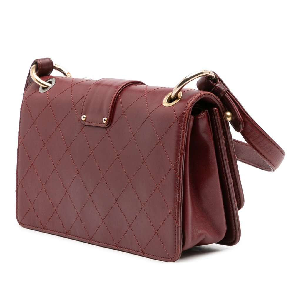 Chanel CC Stitched Calfskin Chain Flap Red Leather Good - Back View