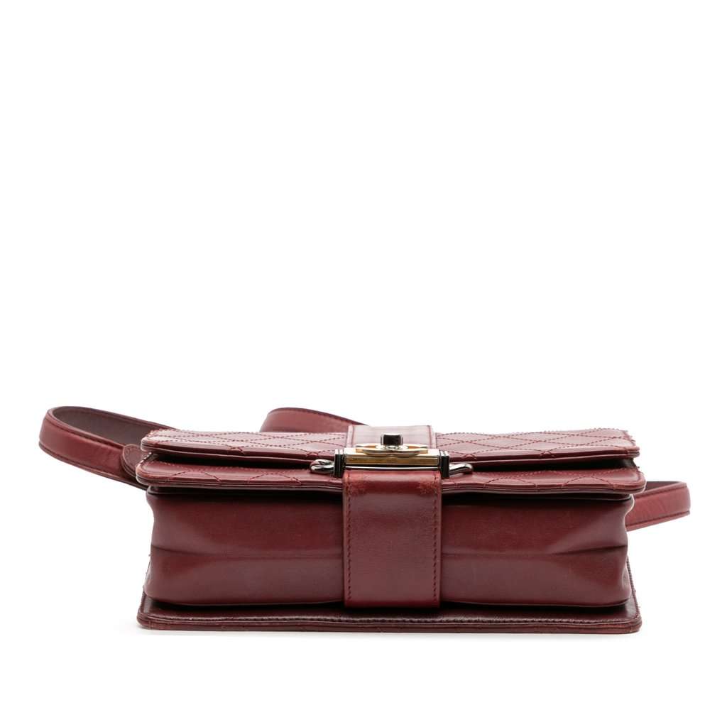 Chanel CC Stitched Calfskin Chain Flap Red Leather Good - Inside View