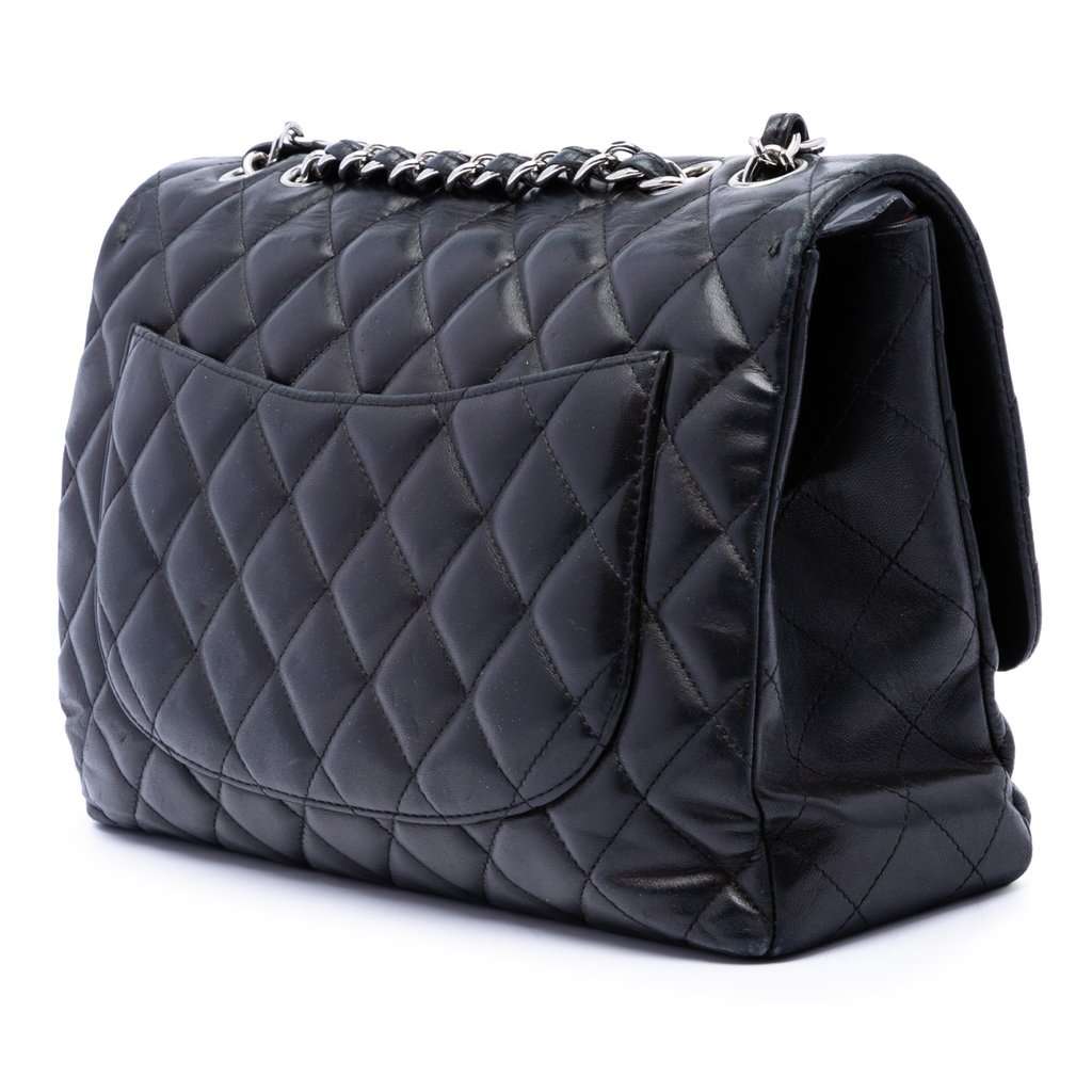Chanel Jumbo Classic Lambskin Single Flap Black Leather Very good - Back View