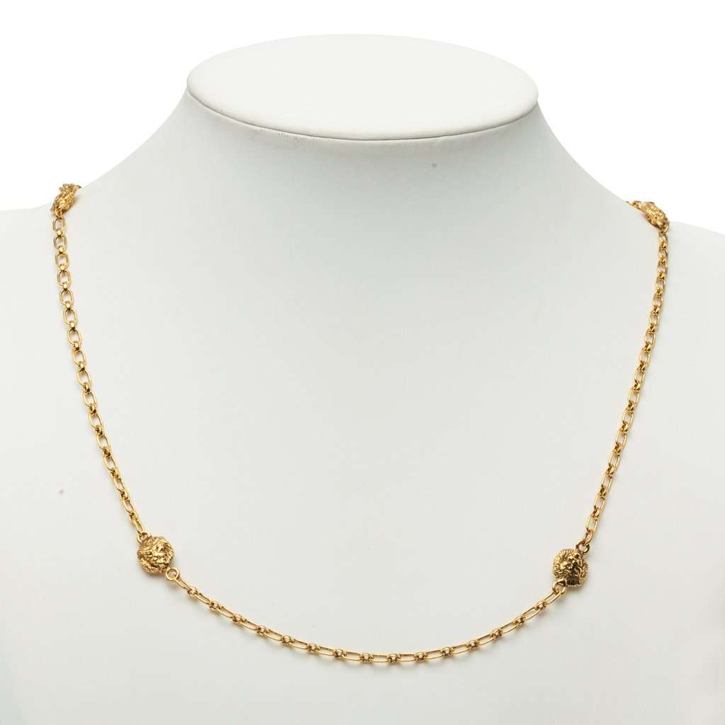 Chanel CC Gold Plated Lion Head Station Chain Long Necklace Gold Metal Very good - Box View
