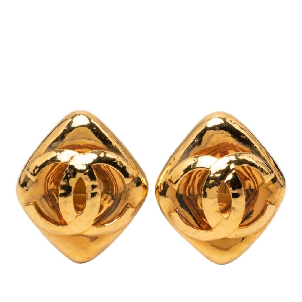Chanel CC Gold Plated Diamond Shape Clip On Earrings Gold Metal Very good condition - Front View