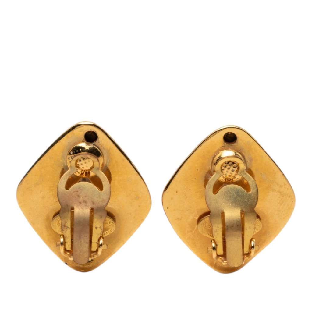 Chanel CC Gold Plated Diamond Shape Clip On Earrings Gold Metal Very good condition - Back View