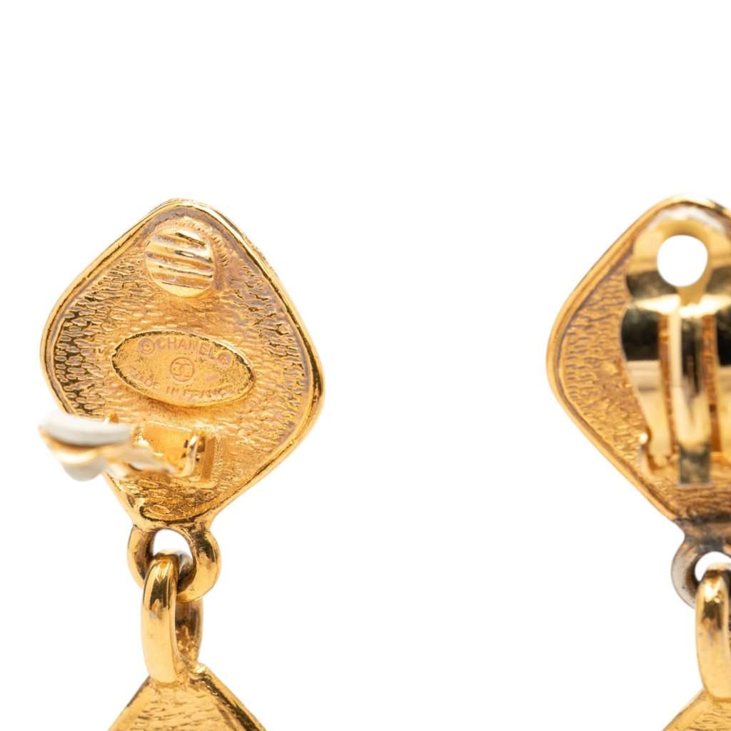 Chanel CC Gold Plated Diamond Drop Clip On Earrings Gold Metal Very good - Inside View