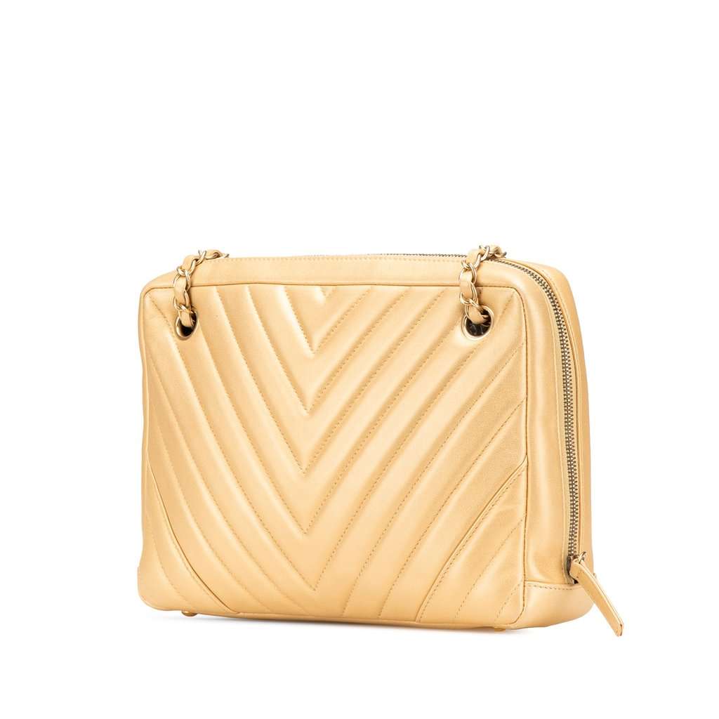 Chanel CC Chevron Lambskin Camera Shoulder Bag Gold Leather Very good condition - Back View