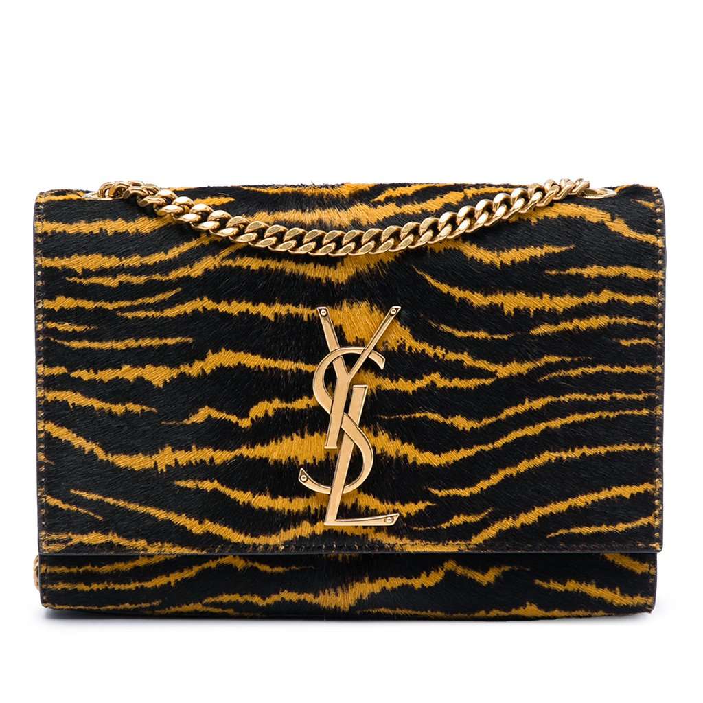 Saint Laurent Small Pony Hair Tiger Print Monogram Kate Crossbody Brown Very good - Front View