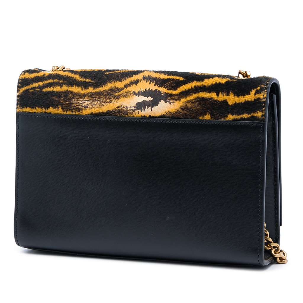 Saint Laurent Small Pony Hair Tiger Print Monogram Kate Crossbody Brown Very good - Back View