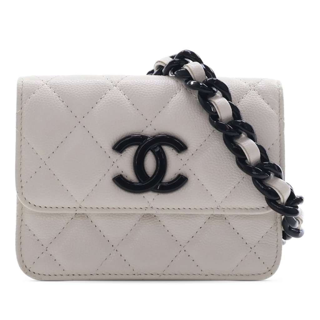 Chanel Quilted Caviar My Everything Belt Bag White Leather Very good condition - Front View