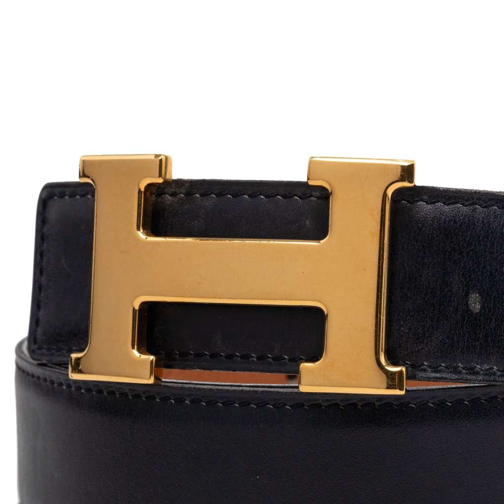 Hermès Box Calf and Courchevel Constance H Reversible Belt Black Leather Very good condition - Model View