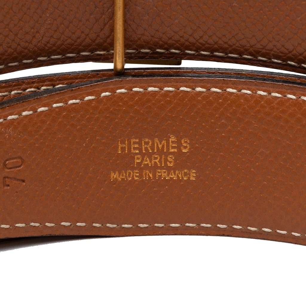 Hermès Box Calf and Courchevel Constance H Reversible Belt Black Leather Very good condition - Box View