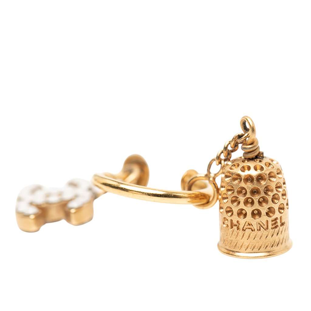 Chanel Gold Plated Enamel CC Bell Drop Push Back Earrings Gold Metal Very good - Model View