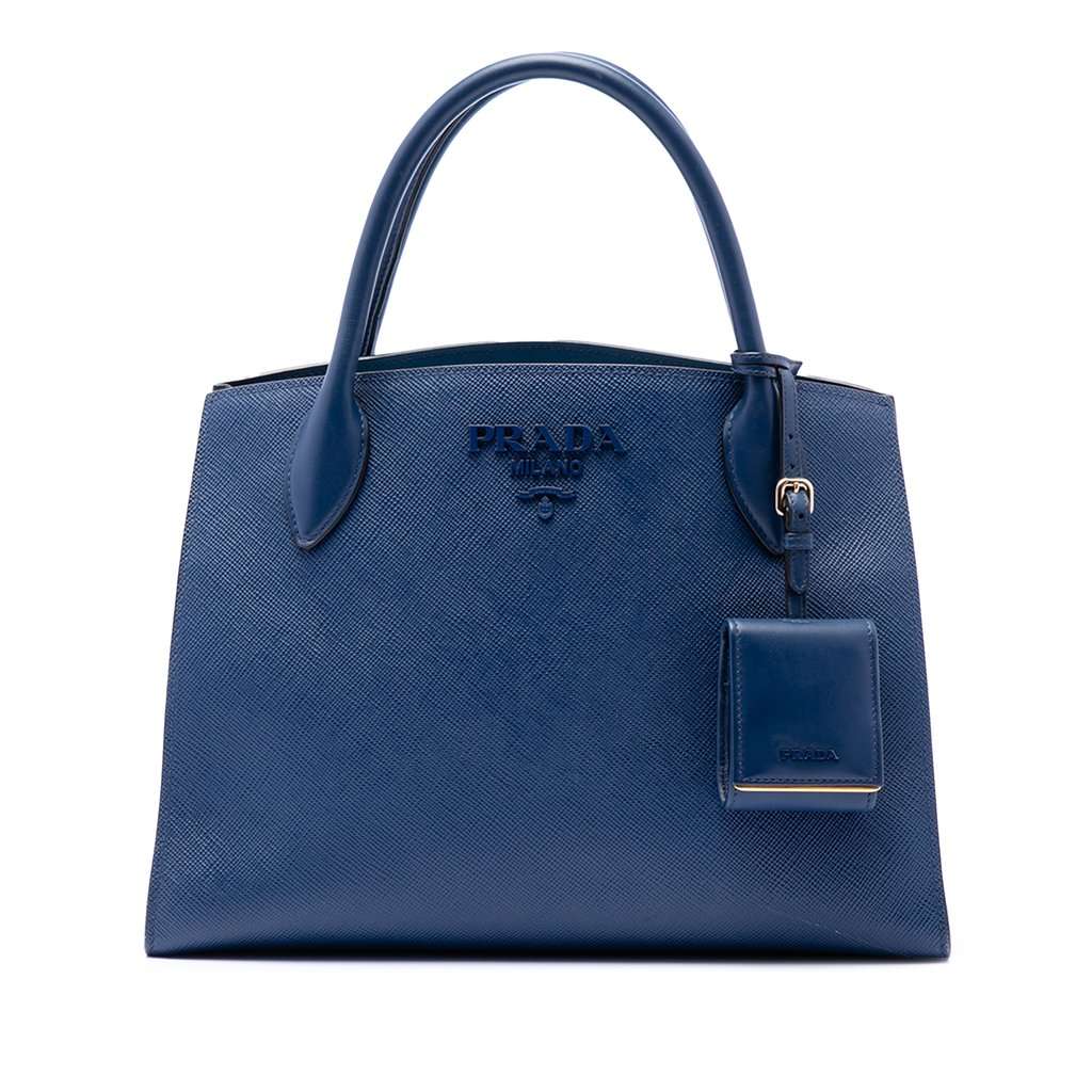 Prada Medium Saffiano Cuir Monochrome Top Handle Tote Blue Leather Very good - Front View