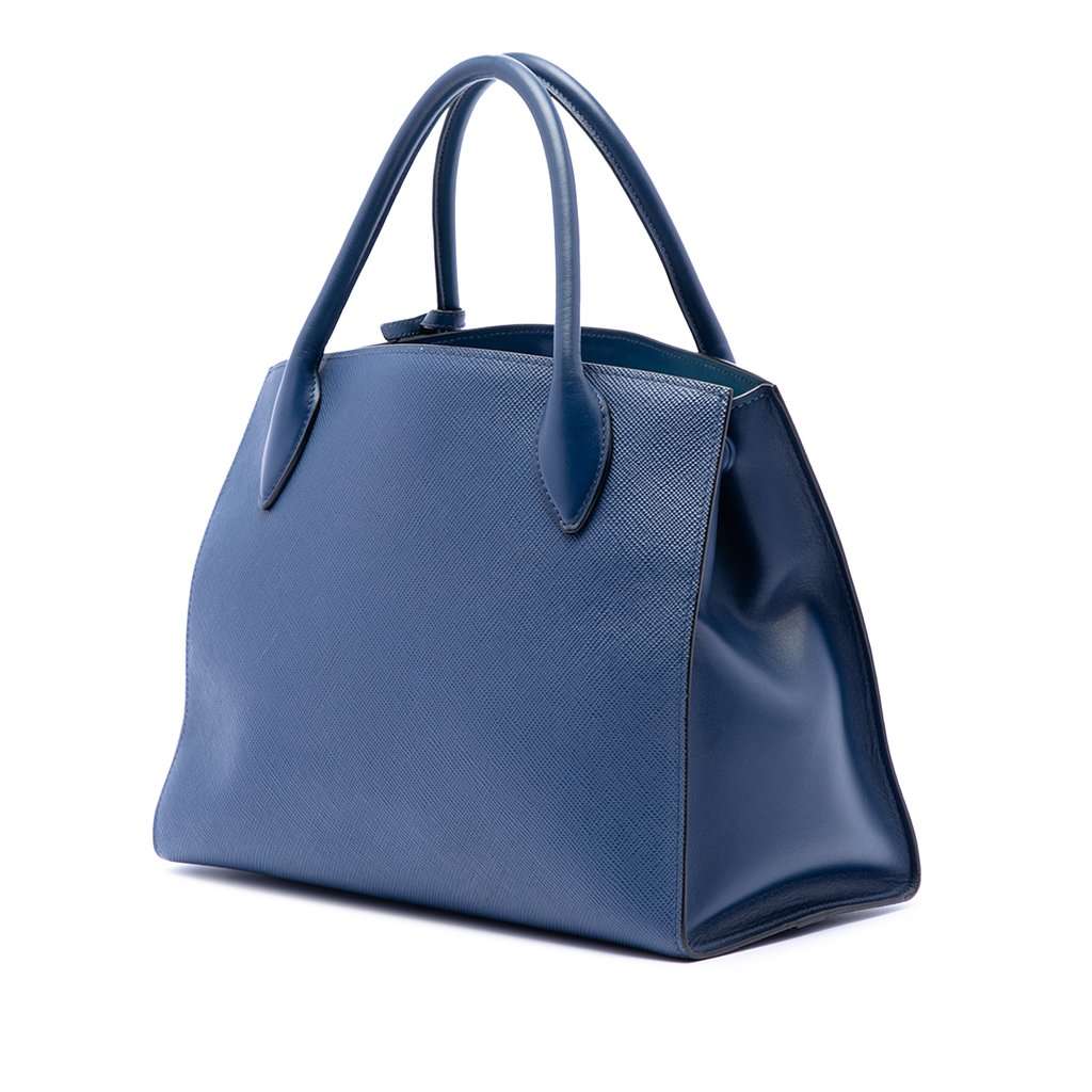 Prada Medium Saffiano Cuir Monochrome Top Handle Tote Blue Leather Very good - Back View