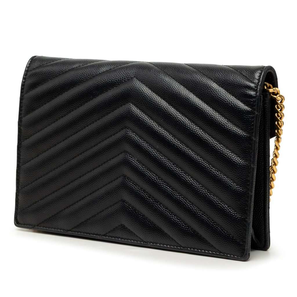 Saint Laurent Grain De Poudre Cassandre Envelope Chain Wallet Black Leather Very good - Back View