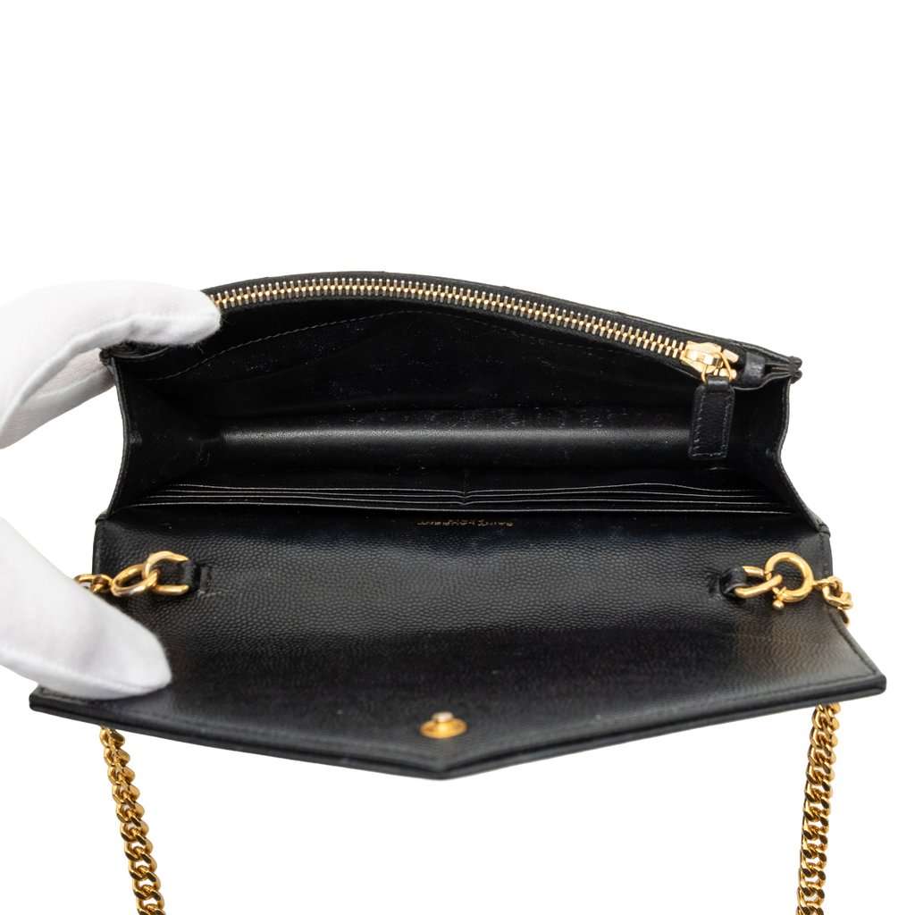 Saint Laurent Grain De Poudre Cassandre Envelope Chain Wallet Black Leather Very good - Model View