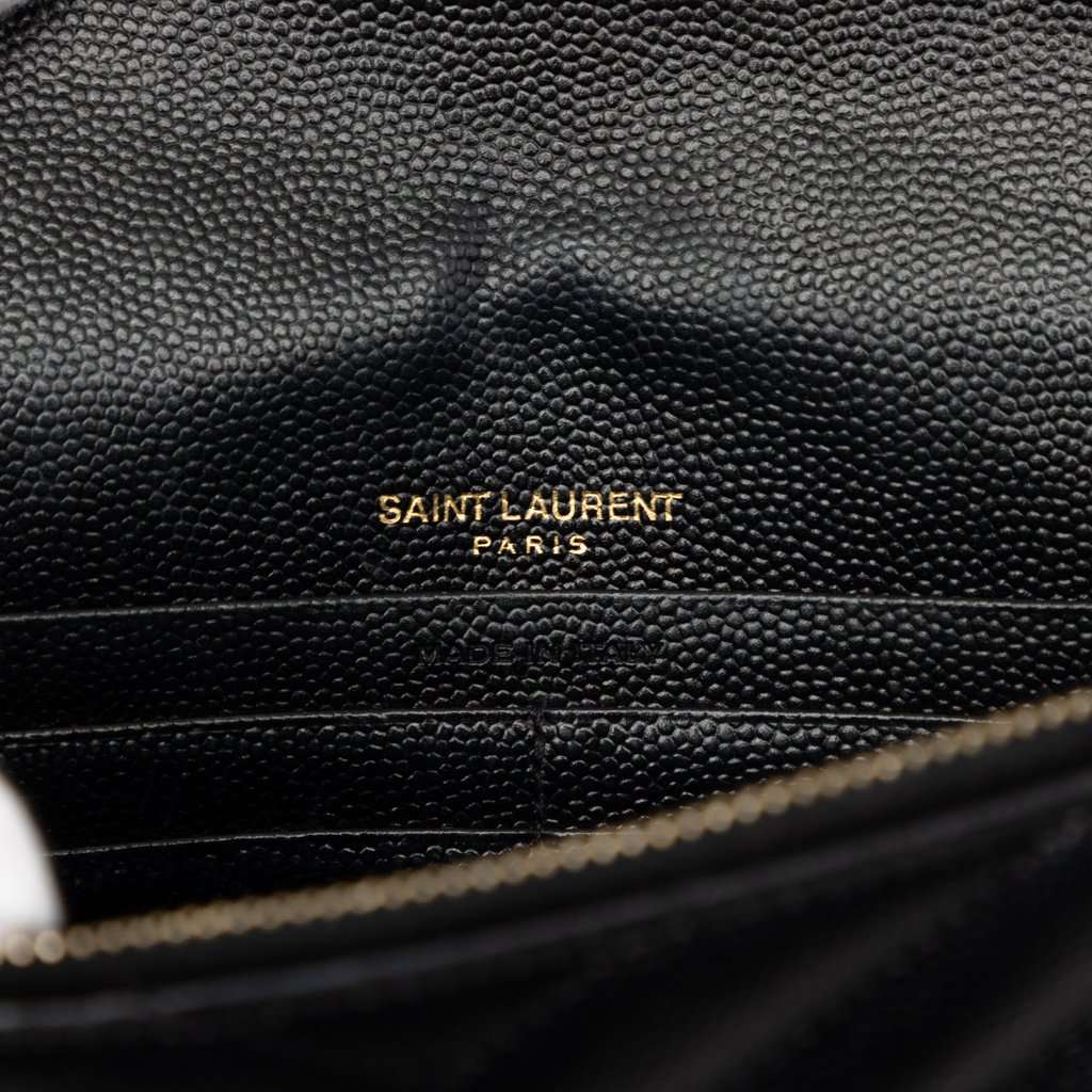 Saint Laurent Grain De Poudre Cassandre Envelope Chain Wallet Black Leather Very good - Box View